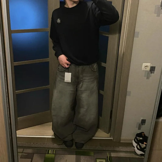 Streetwear New Harajuku Solid Color Washed Baggy Jeans Men Y2K Fashion Retro Punk Casual Joker Gothic High Waist Wide Leg Pants