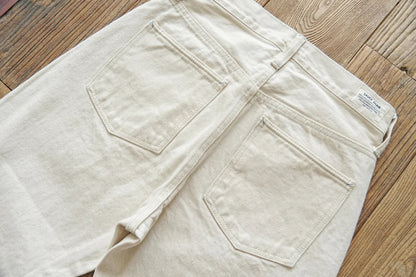 Mens Jeans Selvedge Denim White Jeans Regular Fit hight Rise  14 Oz One Wash