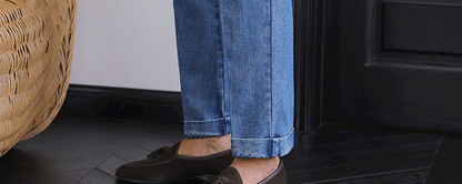 Italian Style Men's High Waist Business Neapolitan Jeans Draped Cuffed Straight Leg Western Pants Youth Trendy Wear Resistant
