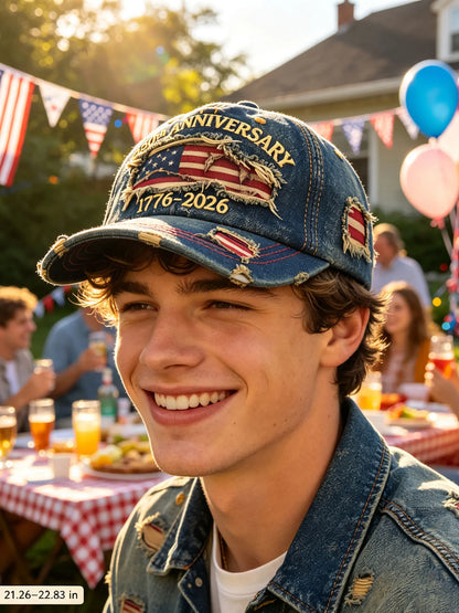 Vintage Distressed American Flag Baseball Cap, 1776-2026 250th Anniversary USA Patriotic Hat, Adjustable Curved Brim Washed Trucker Cap for Men Women