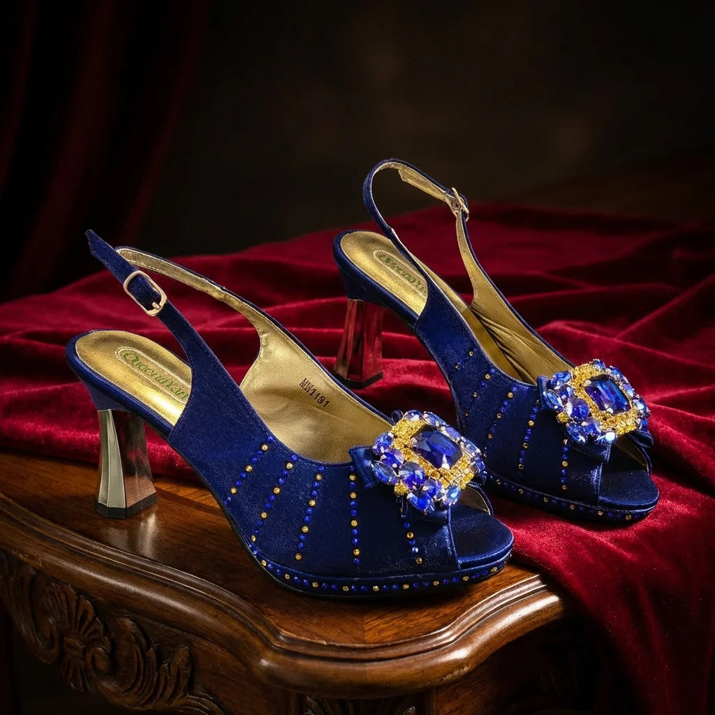 2026 New Brown Rhinestone Peep-Toe High Heel Sandals and Bag Set for Women –Elegant Italian Party Shoes Perfect for Wedding