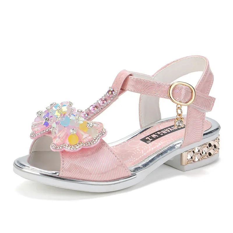 Girls Dance Shoes Non-slip Soft Sole Kids Princess Shoes T-strap Open Toes 2025 Summer New Children Sandals Sweet Bows Non-slip