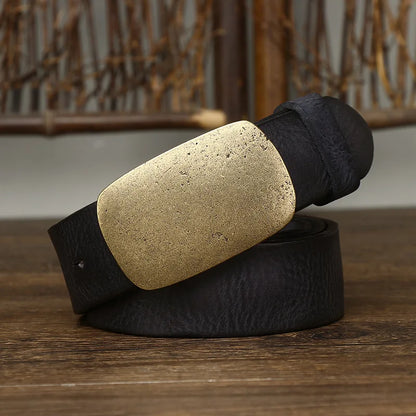 3.8CM Pure Cowhide High Quality Genuine Leather Belts for Men Strap Male Brass Buckle Fancy Vintage Jeans Cowboy Cintos Luxury