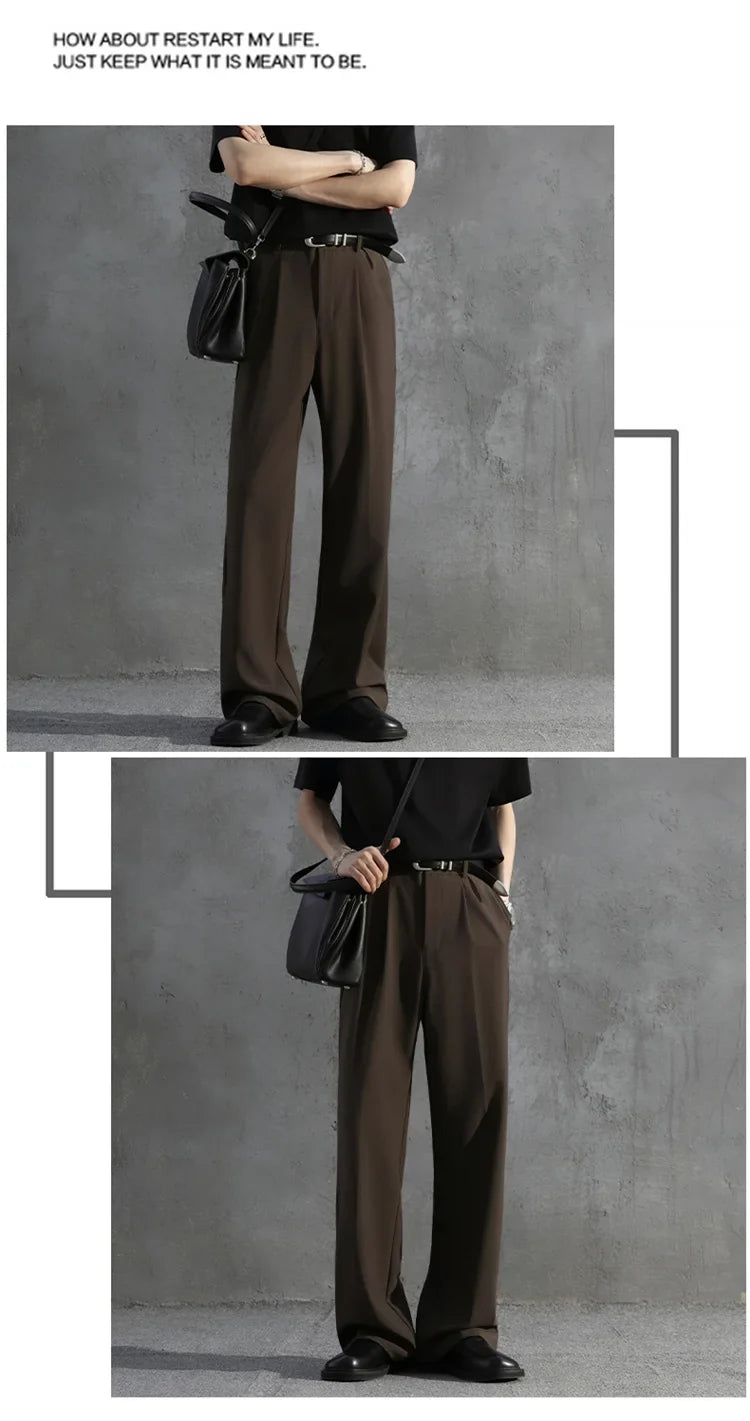 White Luxury Draped Suit Pants Men Fashion Dress Pants Korean Loose Straight Casual Pants Mens Office Formal Trousers Male S-3XL