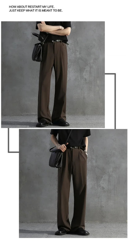 White Luxury Draped Suit Pants Men Fashion Dress Pants Korean Loose Straight Casual Pants Mens Office Formal Trousers Male S-3XL
