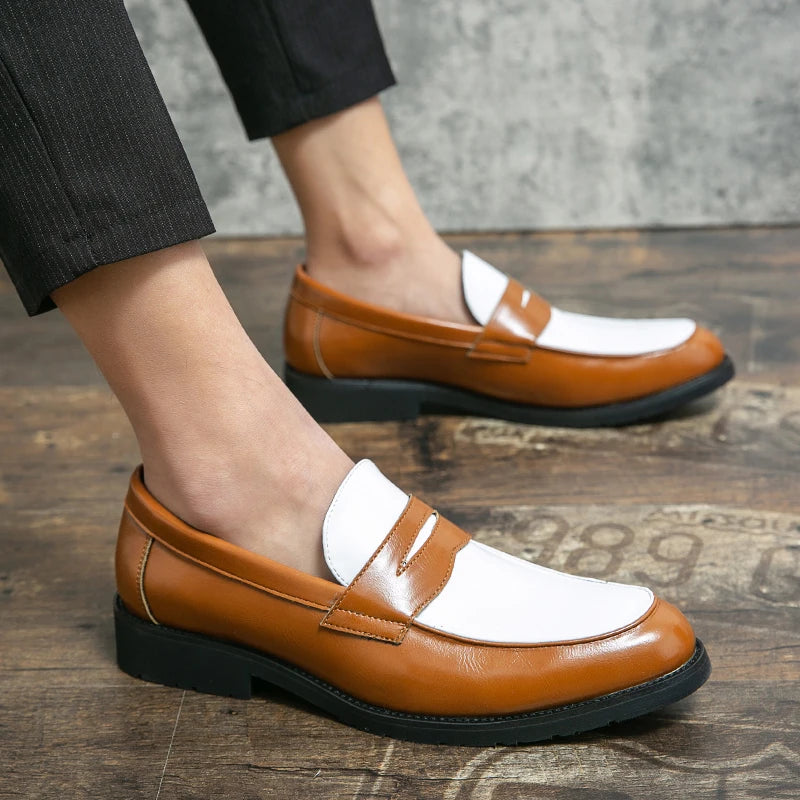 Italian Luxury Brand Loafers Men's Black and White Color Leather Shoes Slip-on Fashion Soft-soled Casual Shoes Wedding Moccasin