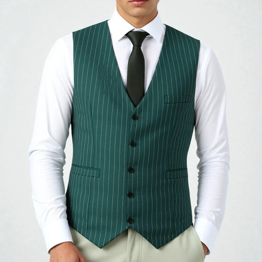 V Neck Polyester  Stripe  Men's Waistcoat Single Breasted Men's Vest For Wedding Formal Groomsmen