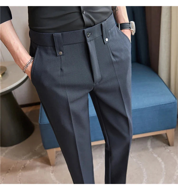 Mens Suit Pants 2026 Spring New British Style Elastic Waist Solid Casual Formal Dress Pants Slim Fit Trousers for Men Clothing