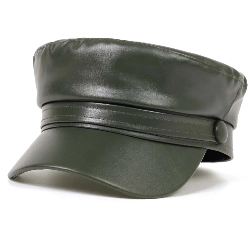 Pu Leathe Solid Color Army Cap Spring and Autumn Outdoor Casual Adult Sun Hats Hip Hop Hat Sunscreen Hat Sports Cap