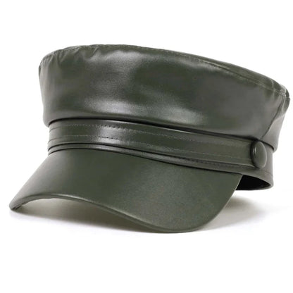 Pu Leathe Solid Color Army Cap Spring and Autumn Outdoor Casual Adult Sun Hats Hip Hop Hat Sunscreen Hat Sports Cap