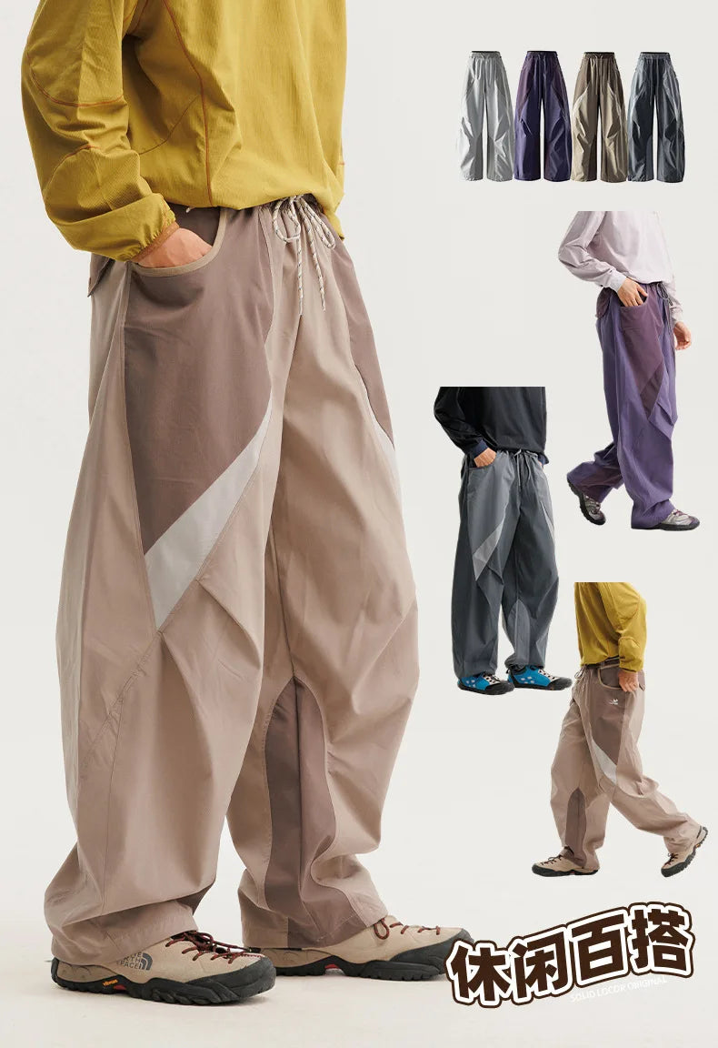Men Outdoor Lightweight Quick Dry Ultra Loose Casual Splice Wide Leg Techwear Track Cargo Pants Women Streetwear Baggy Trousers