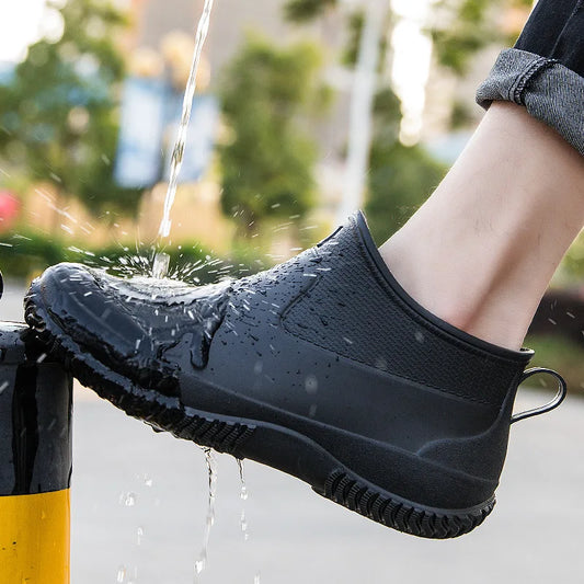 Men's Rain Boots Women's Ankle Water Shoes Non-slip Waterproof Safety Work Shoes Warm Cotton Platform outer wear Couple Lovers