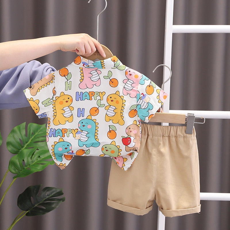 Children Clothing 2023 New Fashionable Boys Clothes Set Summer Kids Sports Style Short Sleeve Shirt Shorts Two Piece Set