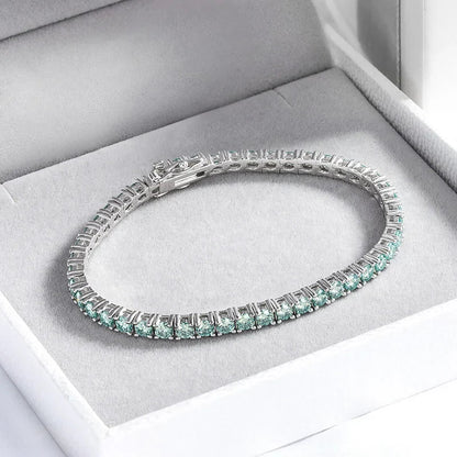 3/4mm GRA Certified Full Green Moissanite Tennis Bracelet for Women 18K Plated Lab Diamond 925 Silver Bracelet Men