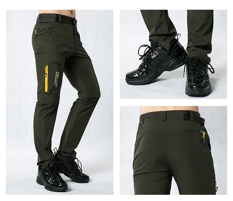 Men's Camping Hiking Pants Trekking Stretch Summer Quick Dry UV-Proof Outdoor Travel Trousers Detachable into Shorts