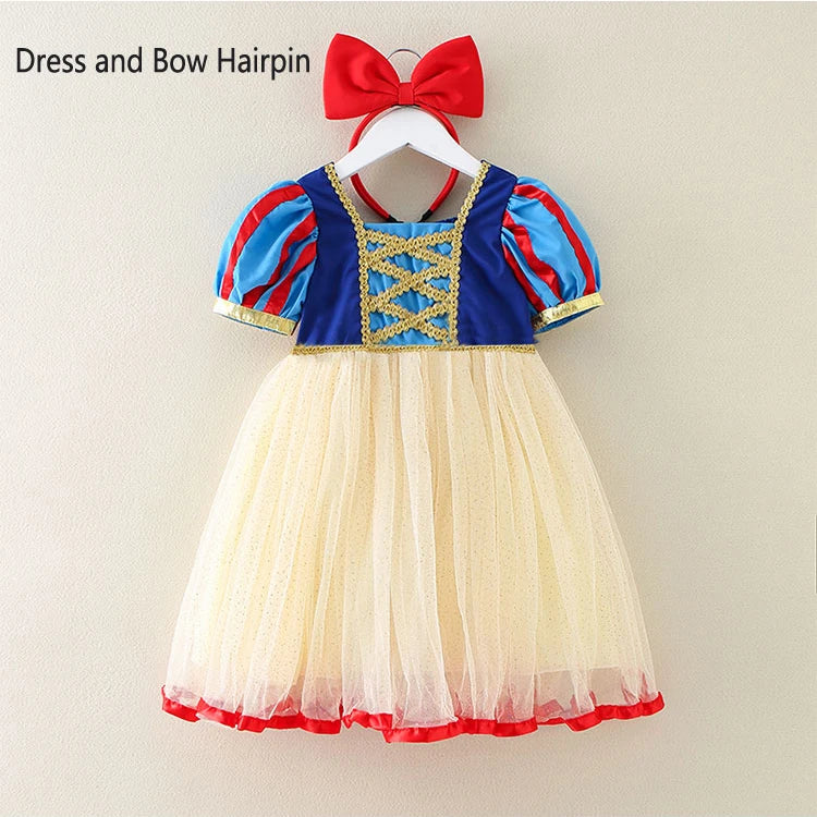 Kids Girl Snow White Dress Summer Short Sleeved Birthday Party Elsa Princess 2026 New Halloween Costume for Girls 2-8 Years Old