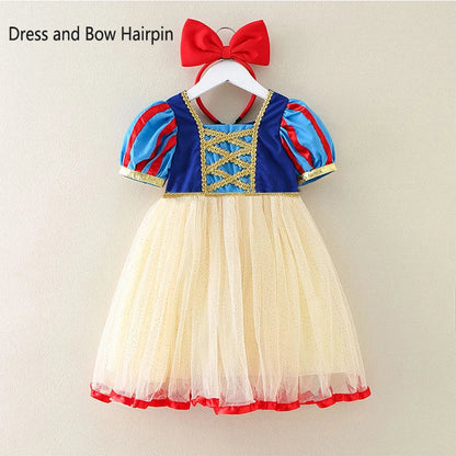 Kids Girl Snow White Dress Summer Short Sleeved Birthday Party Elsa Princess 2026 New Halloween Costume for Girls 2-8 Years Old