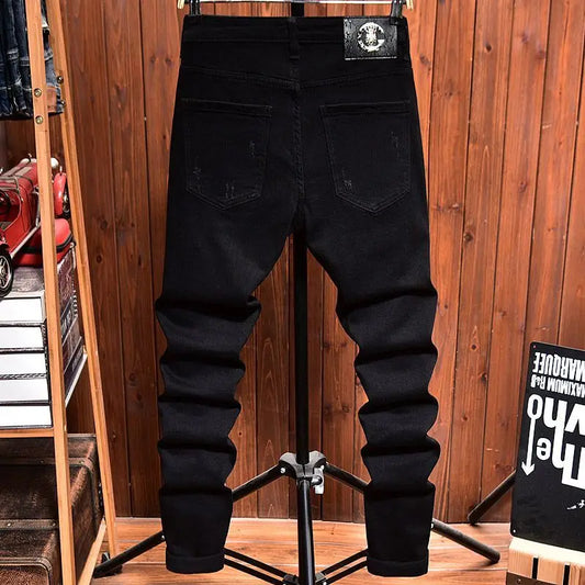 2025 Jeans Men's Spring Autumn Versatile Korean Black Elastic Slim Small Feet Zipper Pants Autumn Cowboy Man Pants Design Jeans