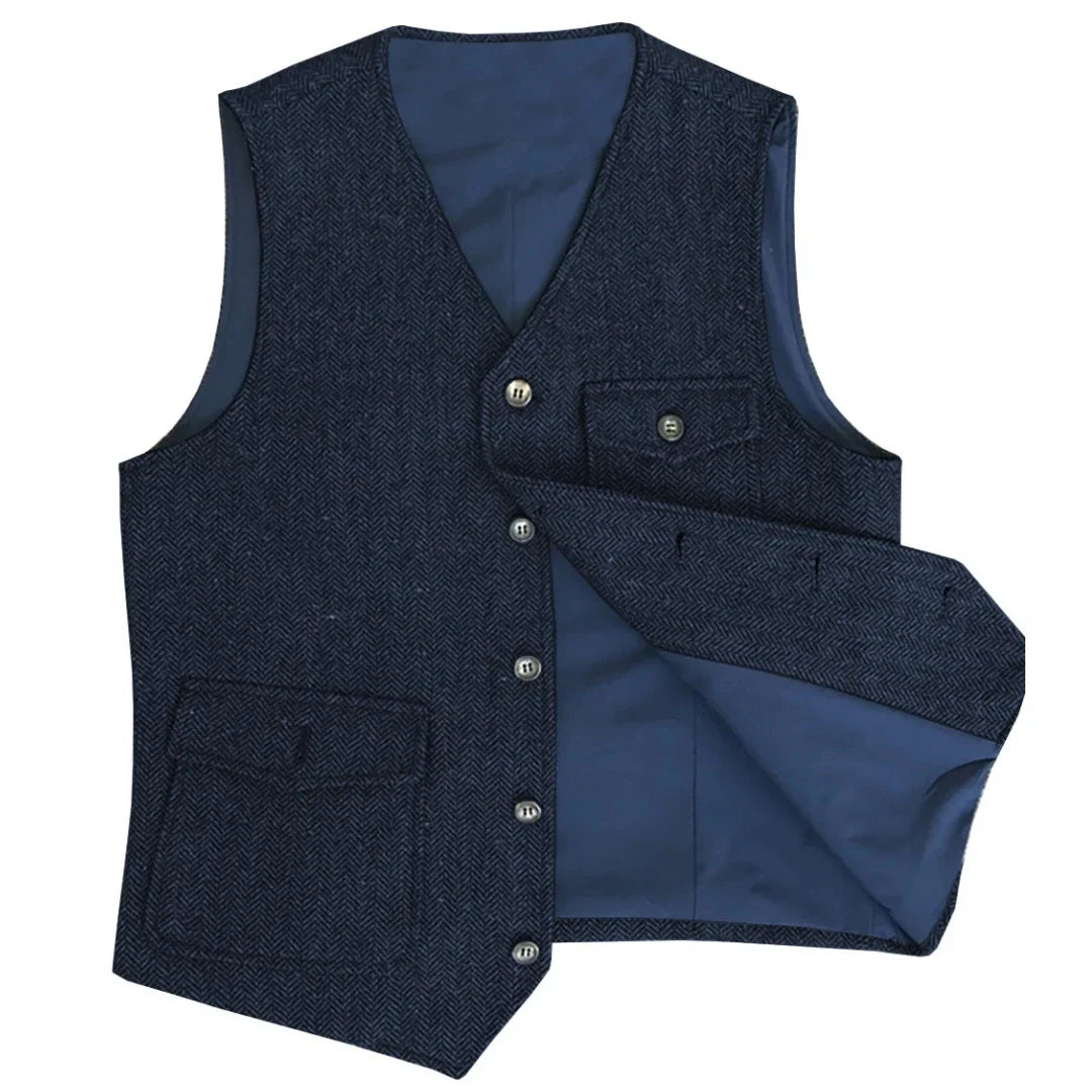 Men Vest Dark Green Herringbone Single Button V Neck Pocket Waistcoat For Wedding Party Business Work Daily Casual Men Suit Vest