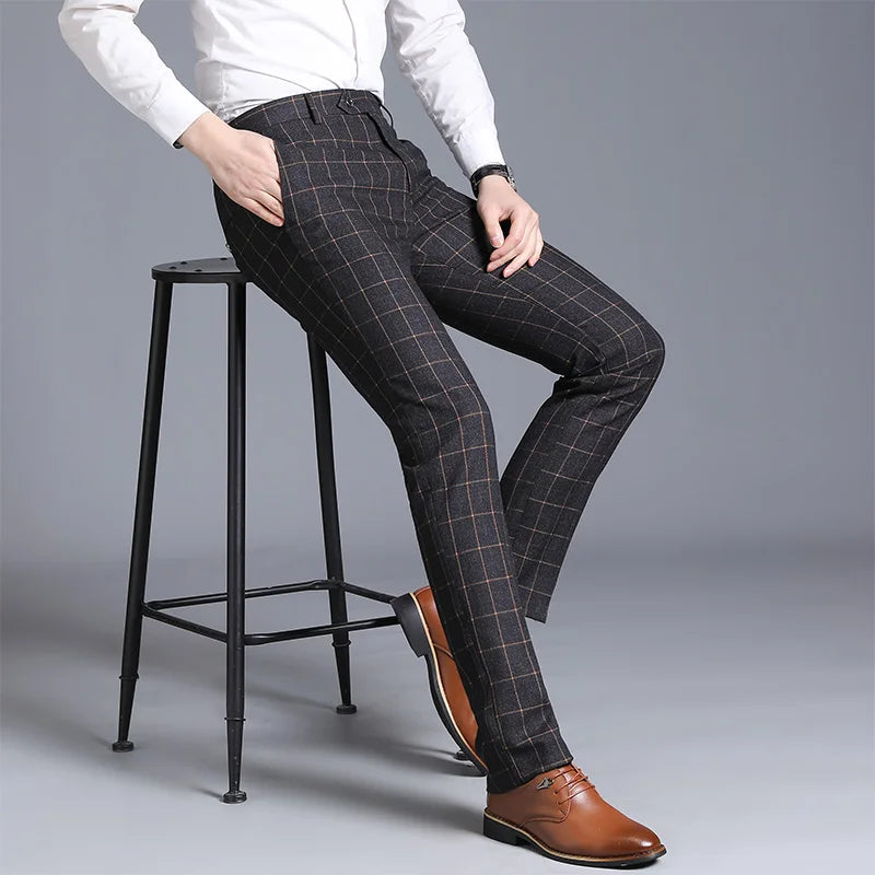 Autumn New Men's Suit Pants, Asian Sizes Office Trousers, Available in Blue, Red, Gray, and Black.