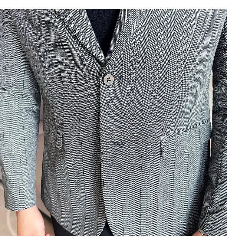 Men's Herringbone Stripe Suit Blazer Classic Lapel Dress Jacket Elegant Slim Fit Fashion Simple Casual Business Prom Suit Jacket