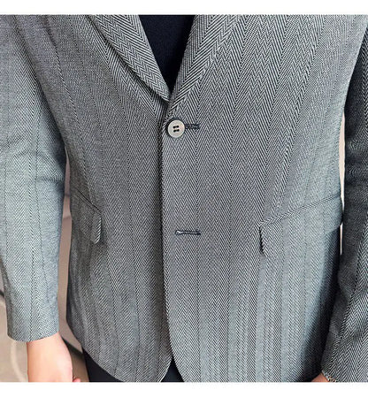 Men's Herringbone Stripe Suit Blazer Classic Lapel Dress Jacket Elegant Slim Fit Fashion Simple Casual Business Prom Suit Jacket