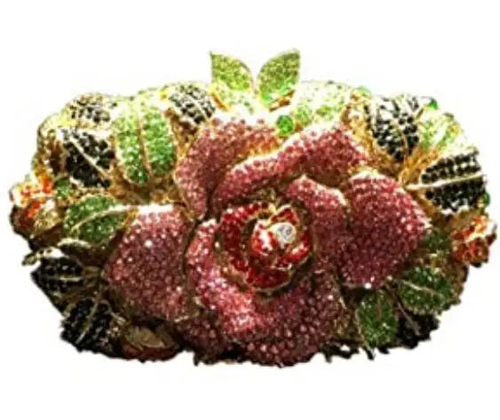 Women Gold Flower Clutch Evening Bags Bridal Wedding Handbags Formal Party Rhinestones Floral Purses