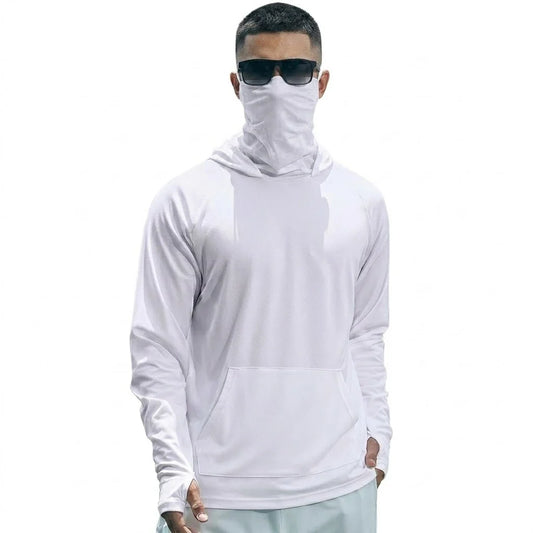 Mens UPF50+ Performance T-Shirt Long Sleeve Summer Hoodie Casual Sun Running Quick Dry Shirts Sunscreen Fishing Ice Silk Tops