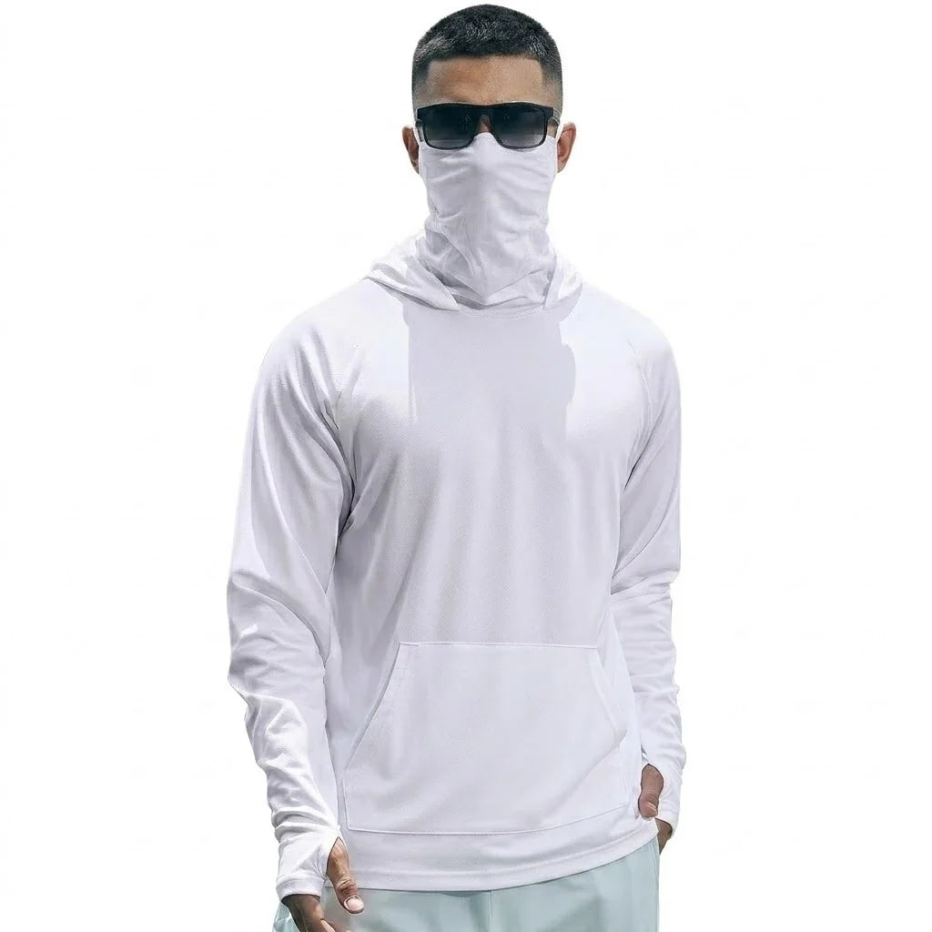 Summer UPF50+ Performance Mens T-Shirt Long Sleeve Hoodie Sun Running Quick Dry Shirts Sunscreen Fishing Ice Silk Streetwear