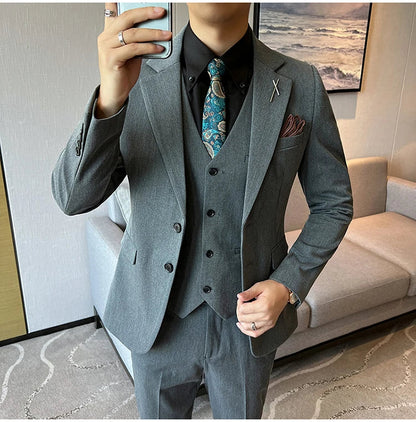 2026 High Quality (Suit + Vest + Trousers) Stylish and Handsome Casual Wedding Suit Business Suit Three-Piece Genuine