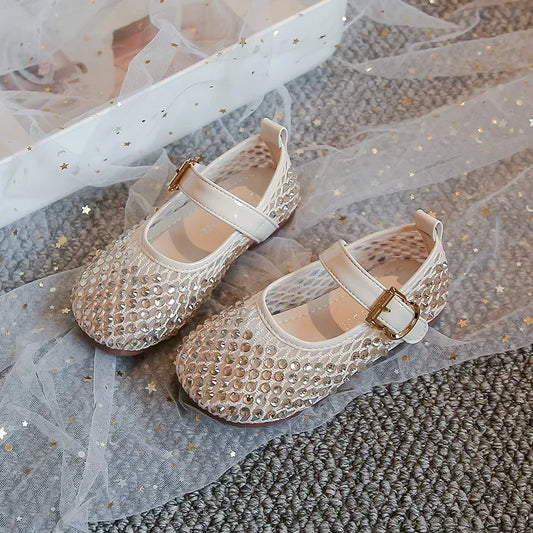 Girls Flat Shoes Sparkling Hollowed-Out Princess Shoes for Kids 2025 Summer New Sandals Mesh Hook&loop Toddlers Breathable Ins