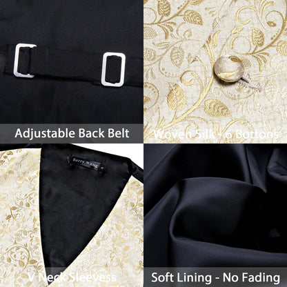 100 Colors Men Vest Tie Hanky Cufflinks Set Waistcoat Paisley Floral Jacquard Sleeveless Jacket Wedding Business