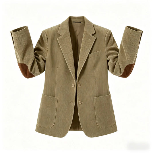 Men's Vintage Corduroy Blazer Jacket with Elbow Patches Casual Classic Fit Notch Lapel Wrinkle Resistant Suit Coat All Season