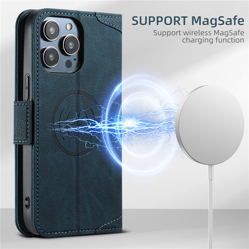 Magsafe Business Leather Wallet Phone Case For iPhone 12 13 14 15 Pro Max Plus 16 17 Pro Max With Flip Card Holder Cover