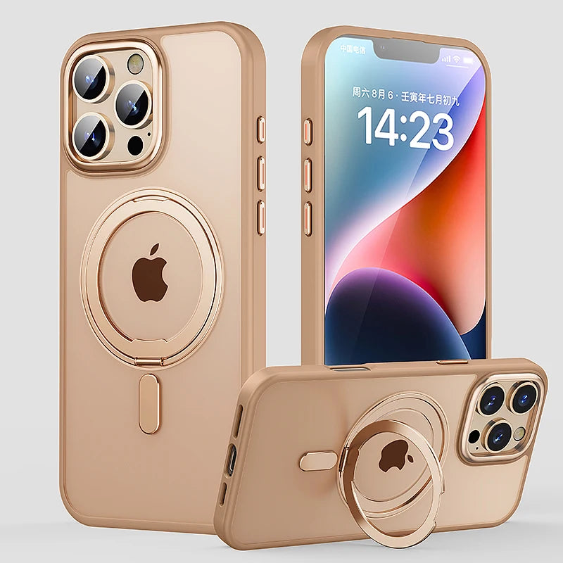 360° Rotating Stand Magnetic Case For iPhone 17 16 15 14 13 12 11 Pro Max Plus 17Air 16e Premium Metal Button Folding Bracket