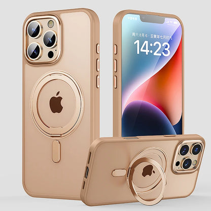 360° Rotating Stand Magnetic Case For iPhone 17 16 15 14 13 12 11 Pro Max Plus 17Air 16e Premium Metal Button Folding Bracket