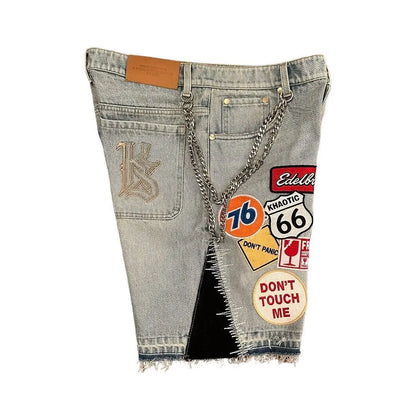 Y2k Cartoon Embroidery Jorts Man Women Harajuku Streetwear Retro Patchwork Denim Shorts Jeans Baggy Shorts Oversized