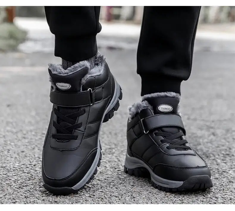 Winter Men Boots PU Leather Snow Boots Man Plush Warm Causal Shoe Waterproof Men Boots High Quality Male Sneakers Ankle Boots