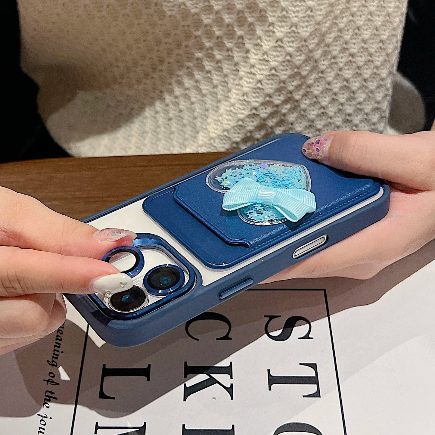 Luxury Metal Stand Exquisite Heart Card Bag Shock Proof Case for iPhone 17 16 15 14 13 12ProMax Plus Send camera protective film