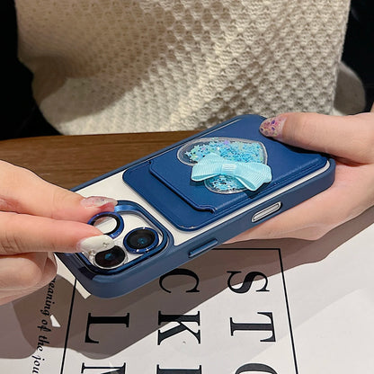 Luxury Metal Stand Exquisite Heart Card Bag Shock Proof Case for iPhone 17 16 15 14 13 12ProMax Plus Send camera protective film