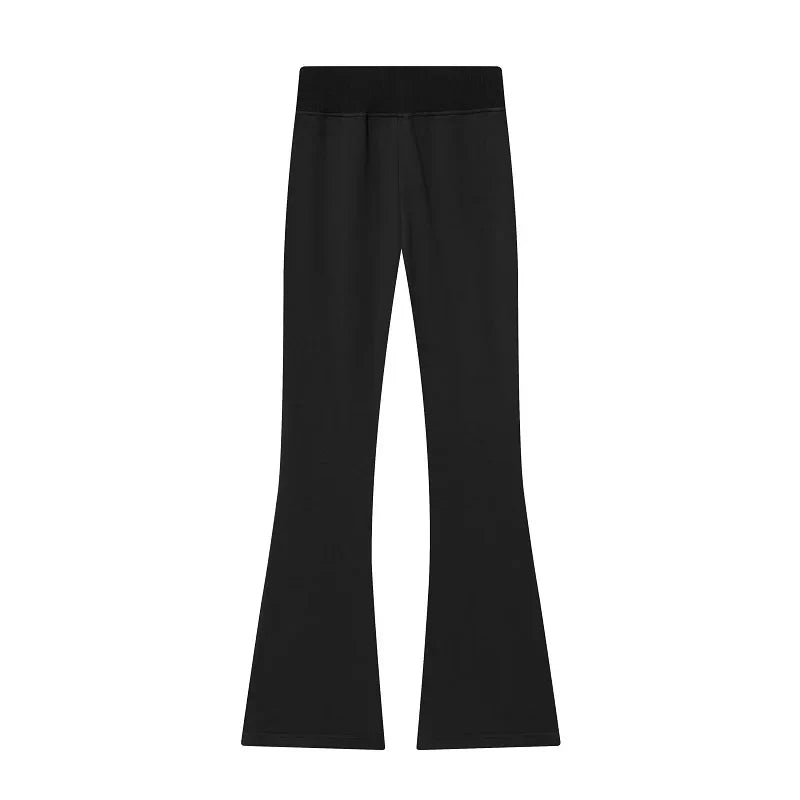 Women's Suits Flare Pants Sets 2 Piece Set Fleece Elastic Waist Trouser Suit Cropped Sweatshirts Jacket Two-Piece Set