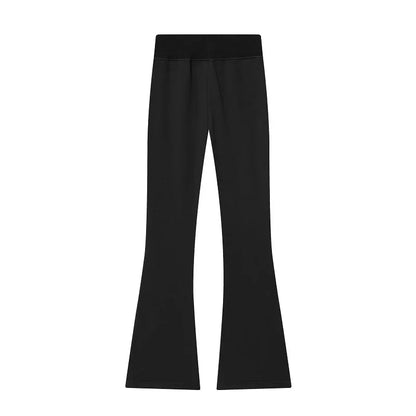 Women's Suits Flare Pants Sets 2 Piece Set Fleece Elastic Waist Trouser Suit Cropped Sweatshirts Jacket Two-Piece Set