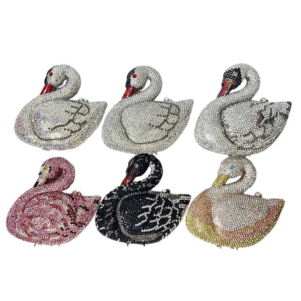 New Product Colorful Jewelry Crystal Swan Evening Bag Luxury Ladies Boutique Evening Bag With High Quality
