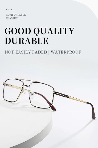Classic Business Men's Metal Geometric Square Frame Eyewear Customizable Prescription Blue Light Protection Eyewear