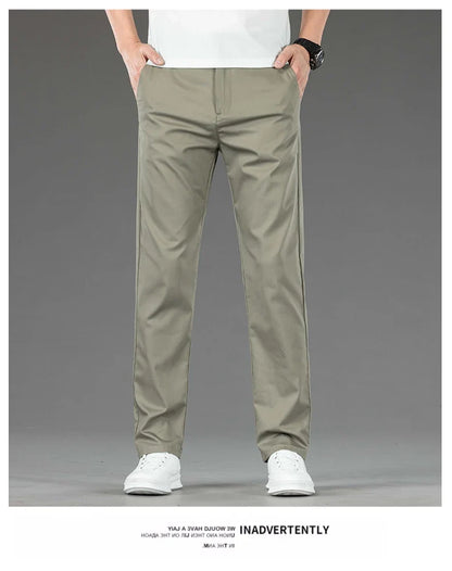 Spring Summer New Men's Casual Pants Thin Mulberry Silk Soft Business Casual Trousers Slim Straight Elastic Suit Pants Male