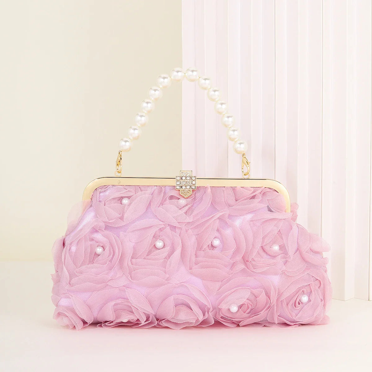 3D Floral Decor Clutch Bag, Elegant Silk Appliques Dinner Purse For Wedding Party Prom Banquet - Perfect for Wedding， Party