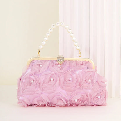 3D Floral Decor Clutch Bag, Elegant Silk Appliques Dinner Purse For Wedding Party Prom Banquet - Perfect for Wedding， Party