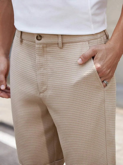 Men's Waffle Texture Slim Fit Shorts Solid Color Button Waist Summer Casual Outdoor Multi-Color Trousers