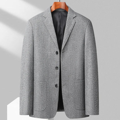 Men's Wool Blazer Herringbone Pattern Casual Business Suit Jacket Comfortable and Stylish Coat