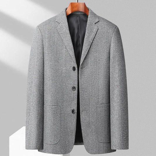 Men's Wool Blazer Herringbone Pattern Casual Business Suit Jacket Comfortable and Stylish Coat
